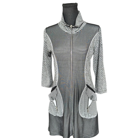 Dzhavael Couture Tops - Dzhaniel Couture Zip Tunic Jacket Dress Black White Striped Avant Garde Artsy S